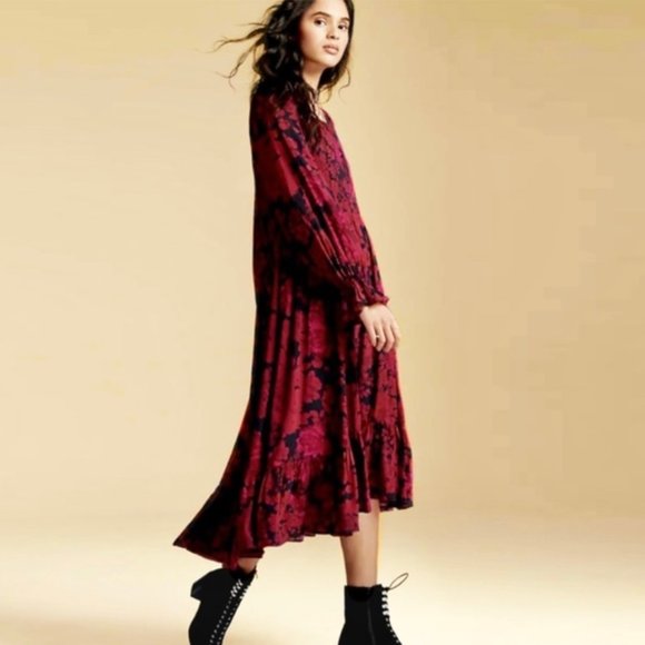 Anthropologie Let Me Be Sharlene Midi Floral Tiered Dress 4 - Picture 1 of 12